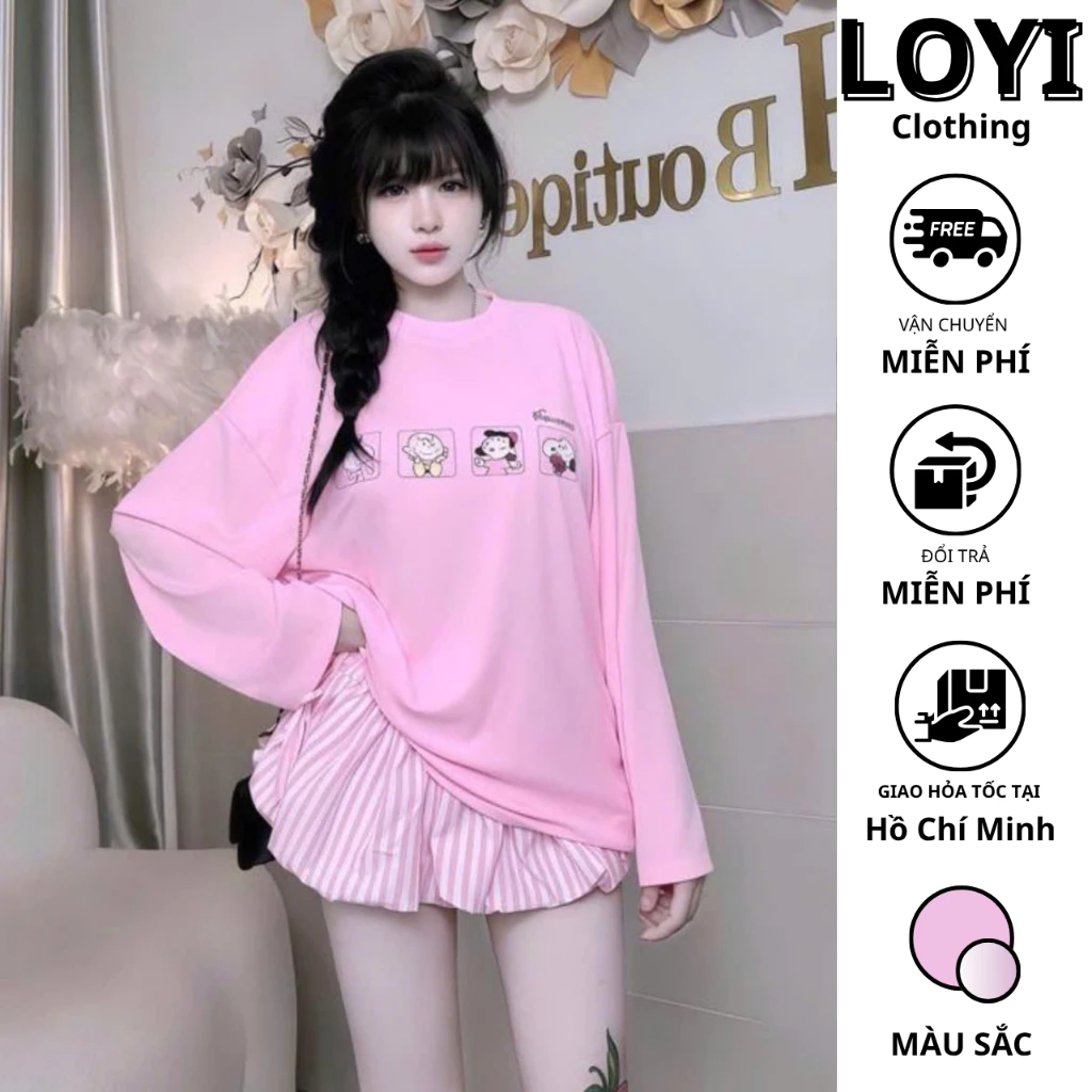 [Hỏa Tốc] Set Áo Thun Tay Dài Form Rộng + Quần Đùi Dáng Bí, Set Đồ Nữ Dễ Thương, Mặc Ở Nhà, Đi Chơi