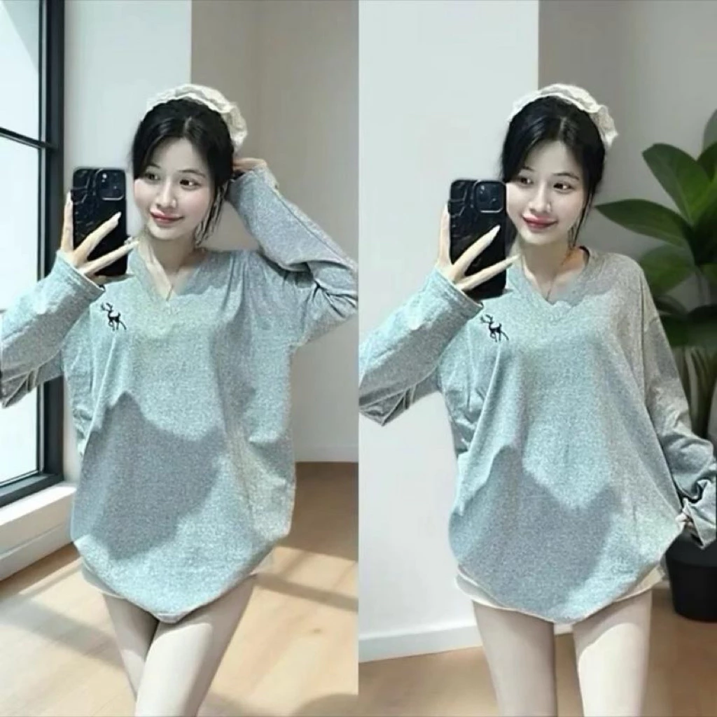 Áo thun nữ dài tay form rộng hottrend cổ tim phong cách hàn quốc- Tim ngựa