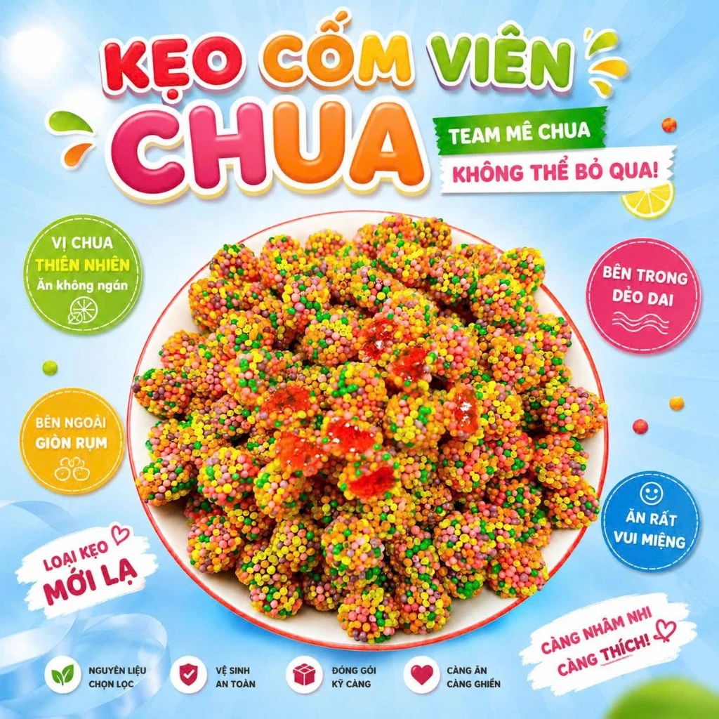 Kẹo Cốm Viên Chua, Team Mê Chua Không Thể Bỏ Qua, Loại Kẹo Mới Lạ Ăn Rất Vui Miệng, Ăn Vặt 2027