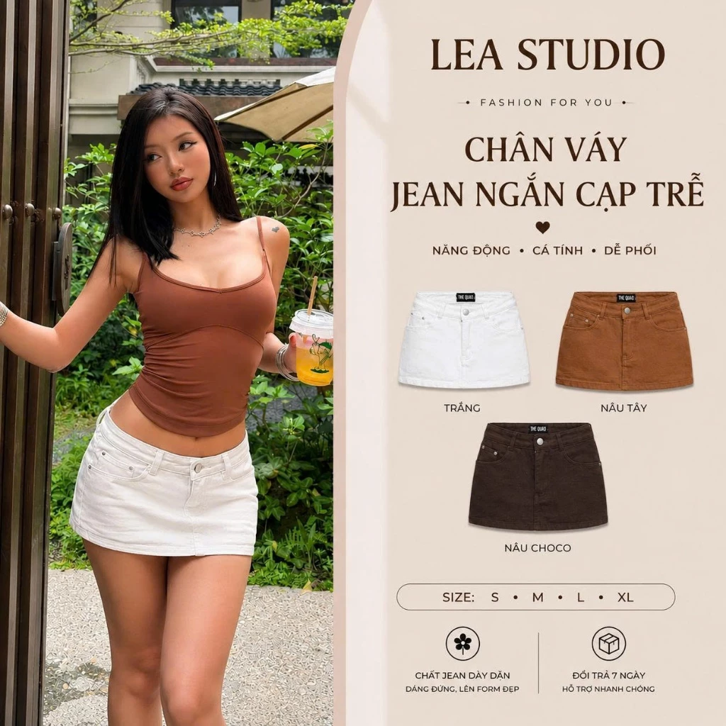 Chân váy jean ngắn chữ A lưng thấp CẠP TRỄ sexy, Chân váy ngắn có quần bảo hộ cho nữ - Lea.studio