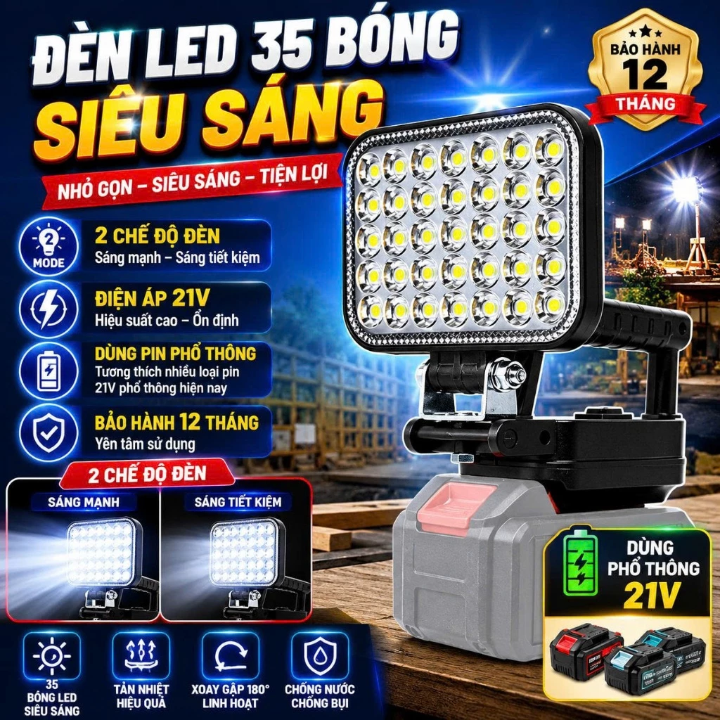Đèn Led 35/55 Bóng Công Suất Lớn Sử Dụng Chân Pin Phổ Thông Có 2 Chế Độ Sáng, Có 2 Cổng Sạc USB, Tay Cầm Tiện Lợi