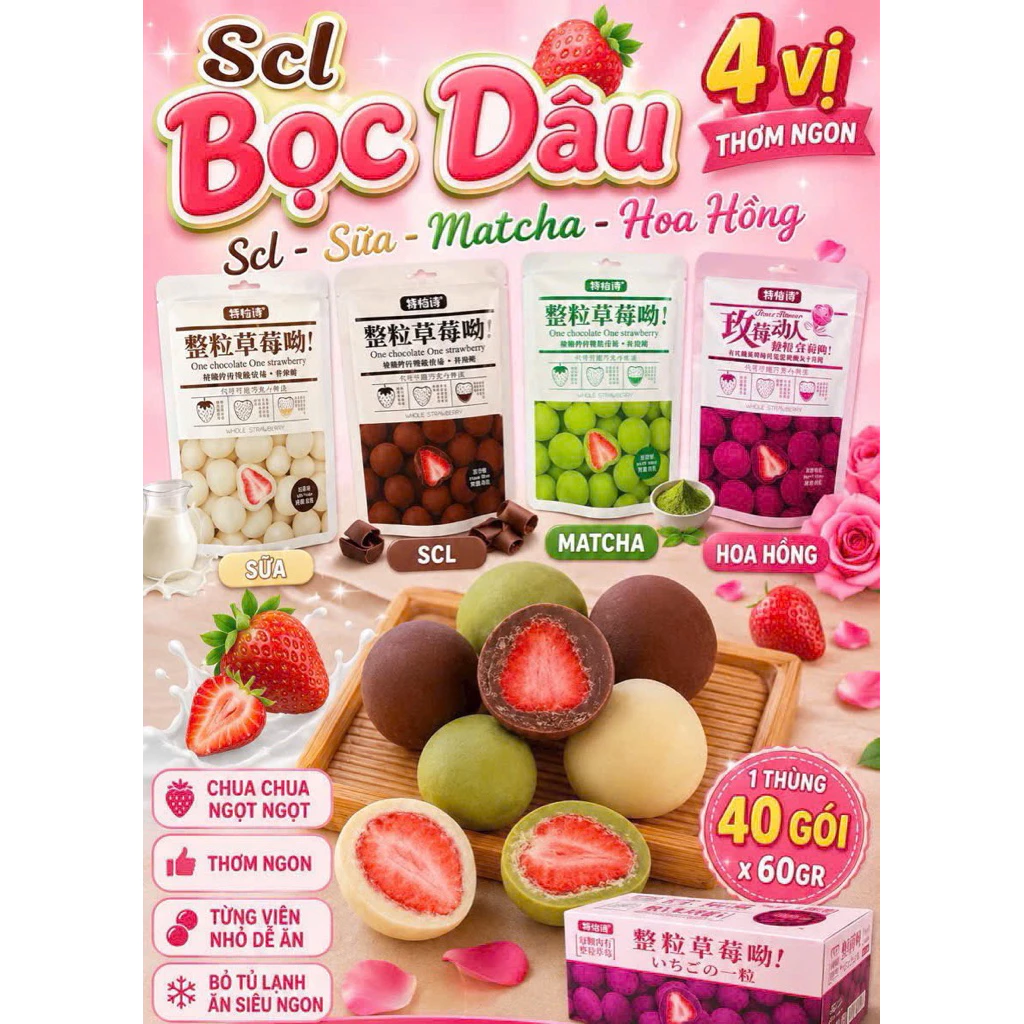 Socola bọc dâu tây sấy lạnh gói 60gram