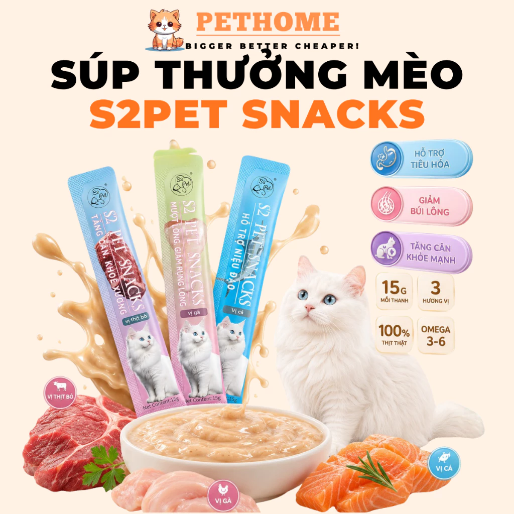 [COMBO 100 THANH] Súp Thưởng Cho Mèo S2Pet 15g, Soup Thưởng Cho Mèo Bổ Sung Dinh Dưỡng