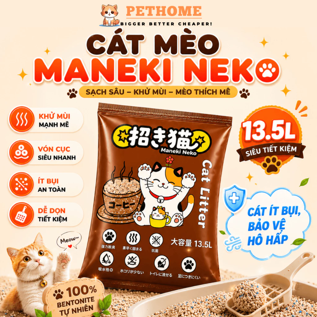 [Hỏa Tốc] Cát Vệ Sinh Mèo Maneki Neko Túi 9L, Siêu Vón Cục, Khử Mùi Tốt - PetHome - Shop Thú Cưng