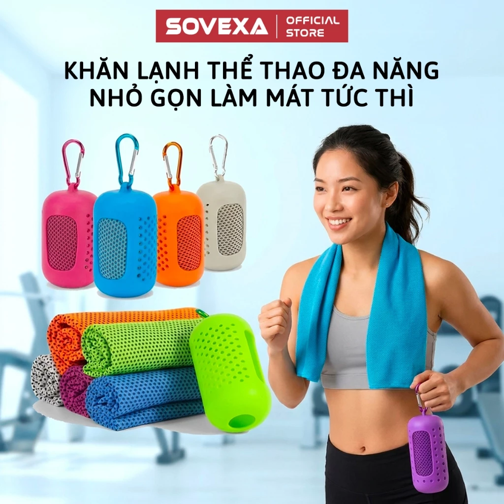 Khăn Lạnh Thể Thao Làm Mát Tức Thì Sovexa, Khăn Tập Gym Đa Năng Hạ Nhiệt Nhanh Chóng Khi Vận Động