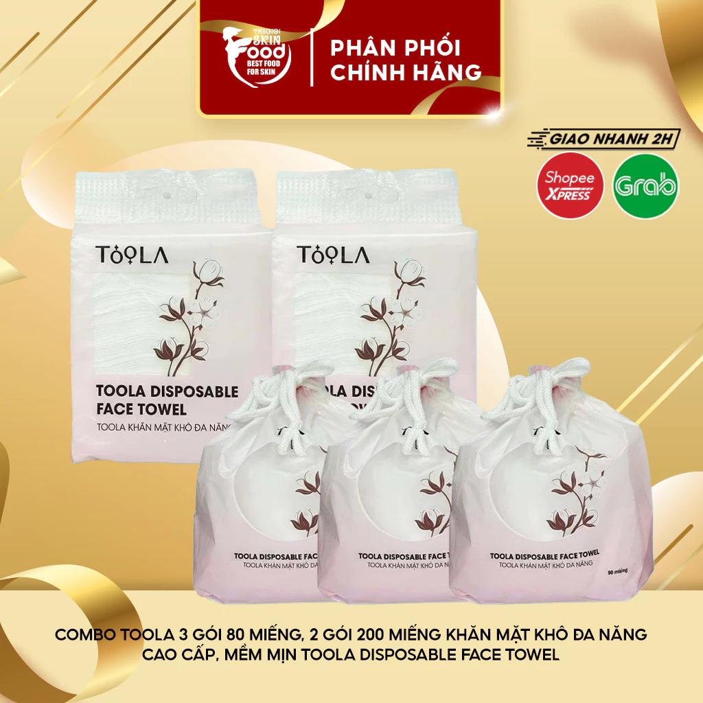 Combo TOOLA 3 gói 80 Miếng, 2 gói 200 Miếng Khăn mặt khô đa năng cao cấp, mềm mịn TOOLA Disposable Face Towel