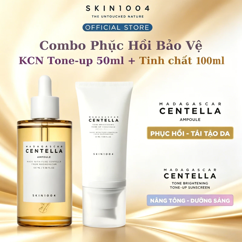 [combo]Bộ đôi Kem chống nắng SKIN1004 Tone-up Sunscreen SPF50+ 50ml + Tinh chất Madagascar Centella Ampoule 100ml