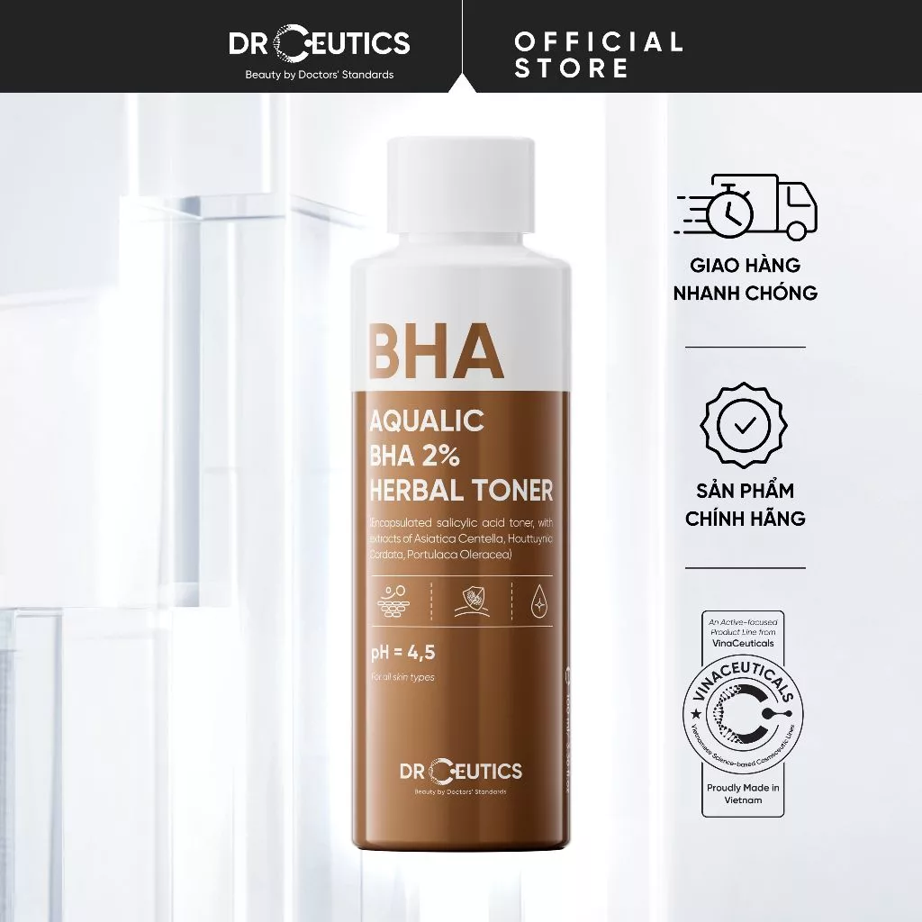 DRCEUTICS Dung Dịch Tẩy Tế Bào Chết Hóa Học BHA 2% AQUALIC (Nền Nước - 100ml) - Skincare Toner