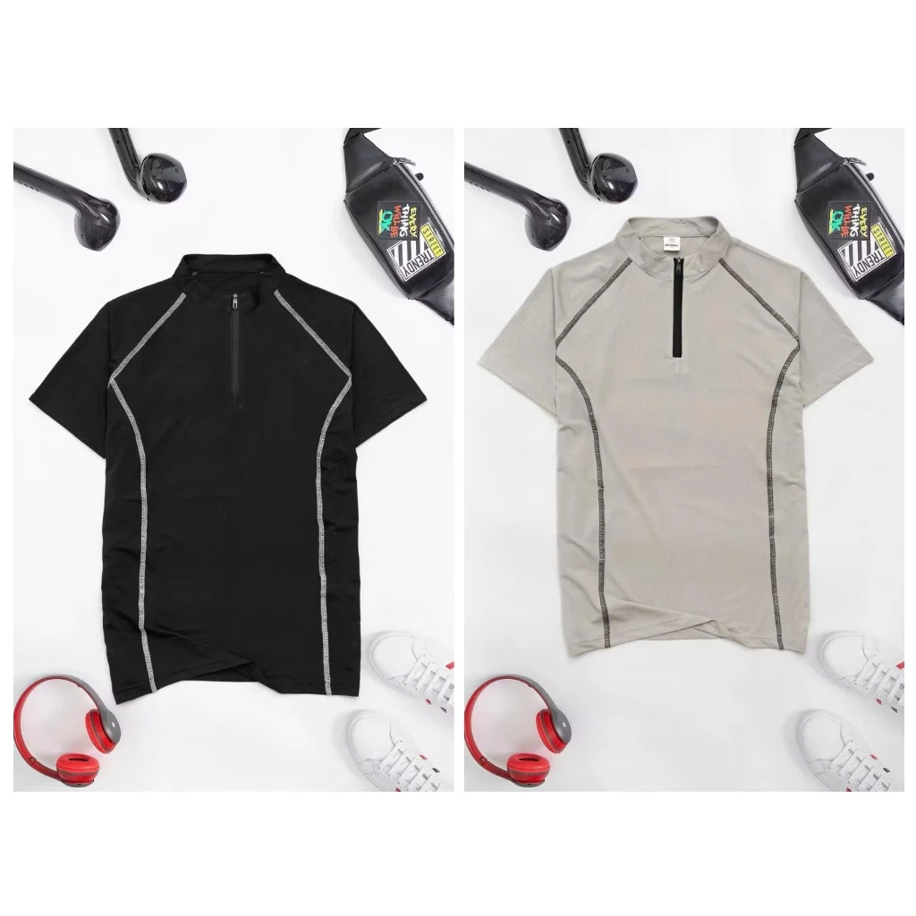 Áó Thể Thao Cộc Tay BunStore Nam/Nữ,Tập Thể Thao, Aó Cổ Trụ Kéo Khóa Chất Thông Hơi Co Giãn Cực Mát