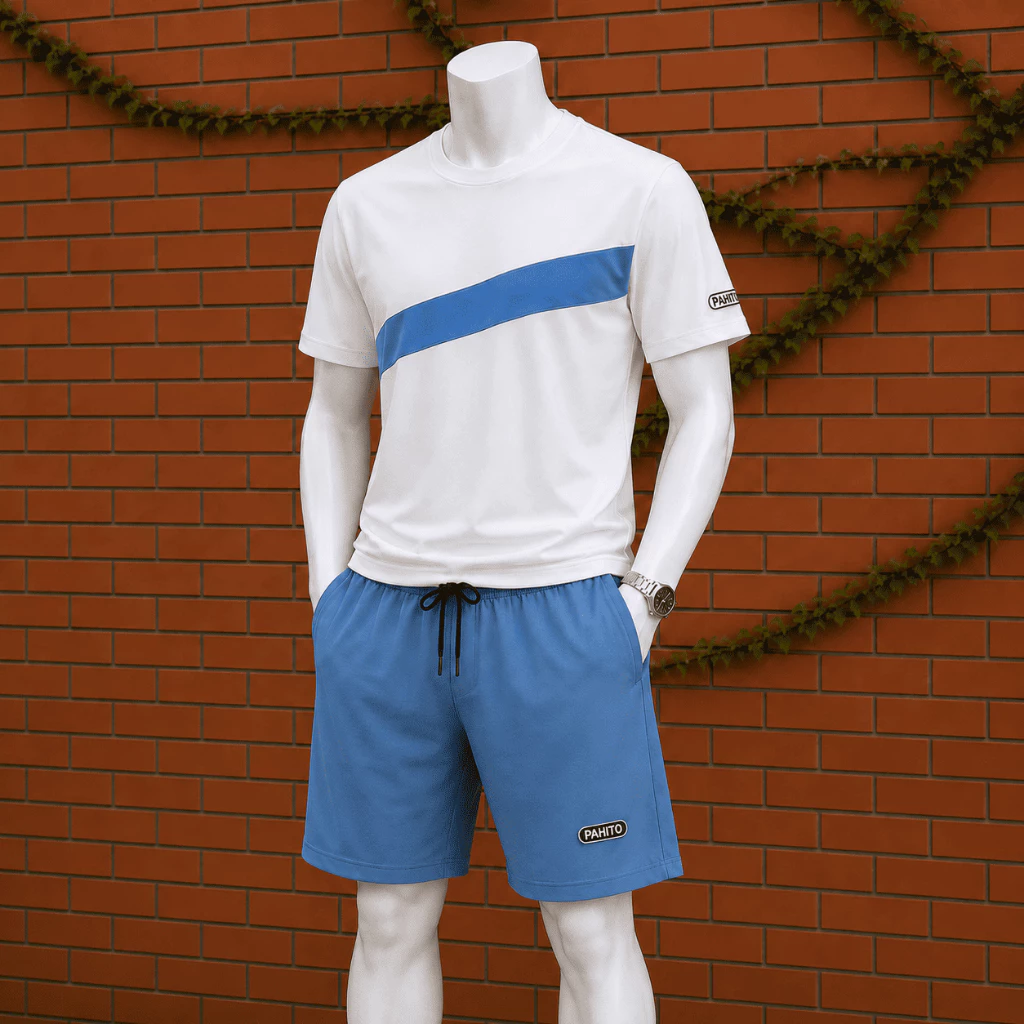 Set đồ nam - bộ nam ngắn tay cổ tròn sọc chéo vải cotton cá sấu - Menswear BH29