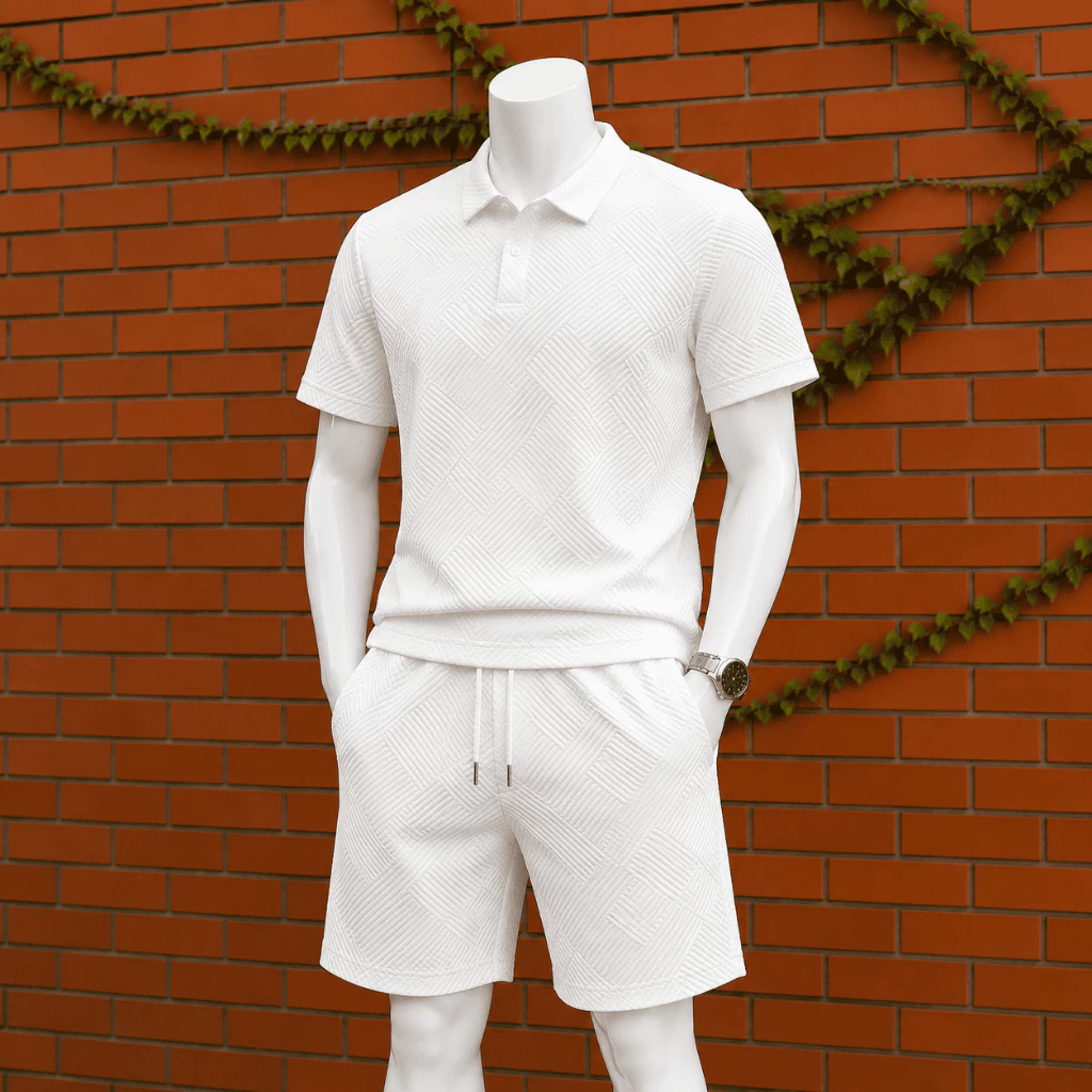 Bộ quần áo xốp nam nữ ngắn tay thêu hình tay ngắn dây rút bản to Menswear BH30