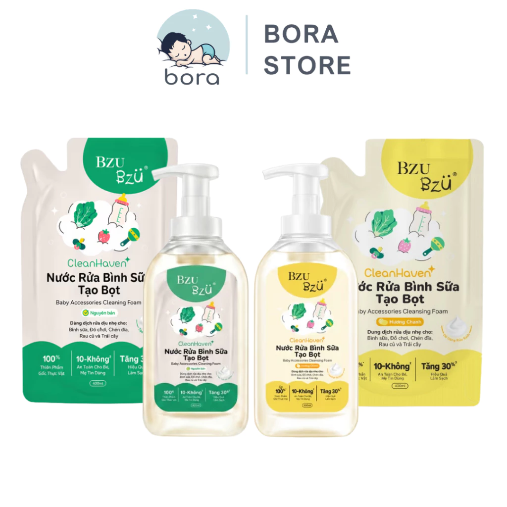 Nước rửa bình tạo bọt BZU BZU dịu nhẹ, chiết xuất thực vật