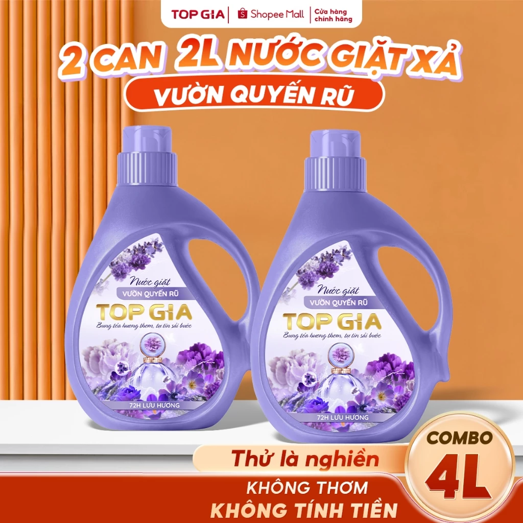 Nước Giặt Xả TopGia Vườn Quyến Rũ Can 2L Thơm Bung Toả, Lưu Hương 72H, Dịu Nhẹ An Toàn Cho Da