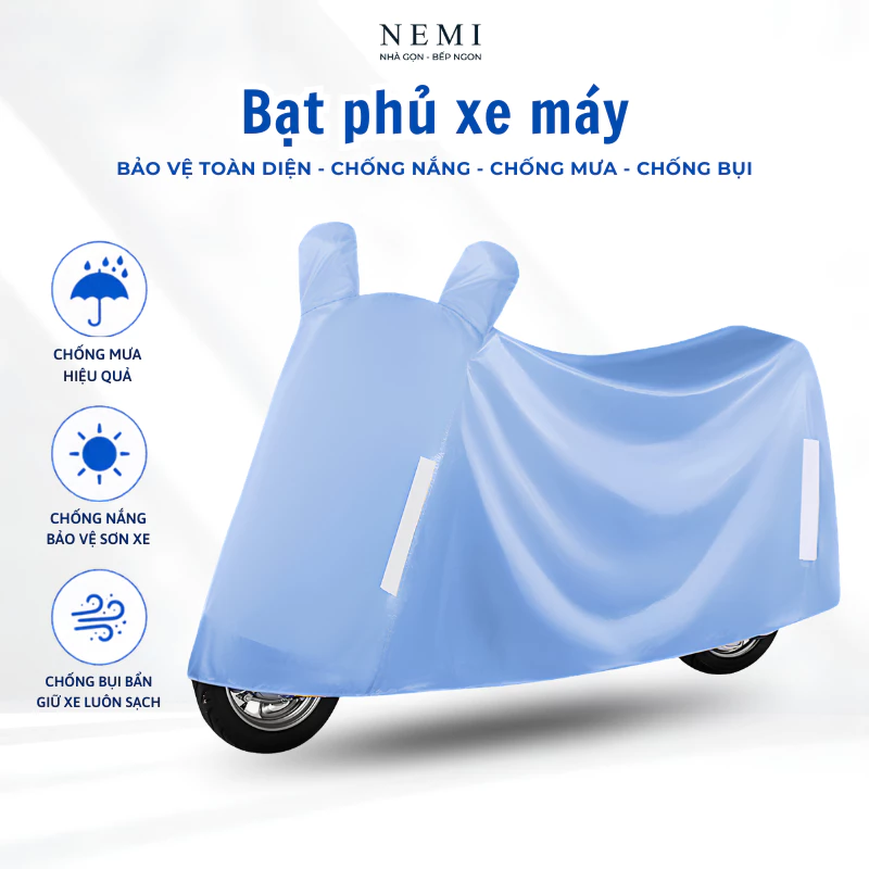 Bạt Phủ Xe Máy NEMI Vải Dù Oxford, Áo Trùm Xe Máy Chống Nắng, Mưa, Chống Bụi, Bạt Trùm Xe Chống Thấm Nước Bền Chắc