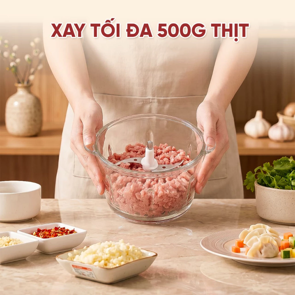 Máy xay thịt đa năng Masuto Máy xay thịt đa năng MSCHOPPER4S cối thủy tinh xay hạt xay gia vị xay khỏe siêu nhanh