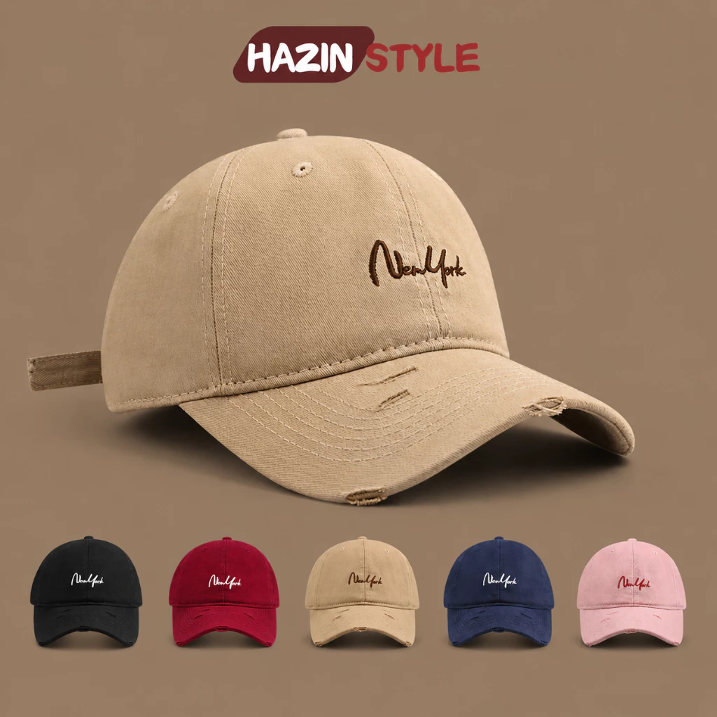 Mũ Lưỡi Trai Nam Nữ New York Basic Phối Rách Cá Tính, Nón Kết Thời Trang Đẹp Unisex Phom Cứng Trẻ Trung