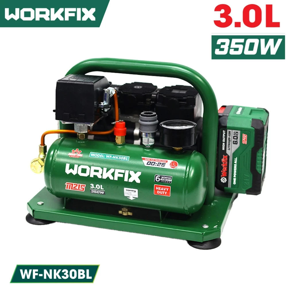 Máy Nén Khí WORKFIX WF-NK30BL Dung Tích 3L Chân Pin Phổ Thông M21 Công suất 350W Máy nén khí dùng pin