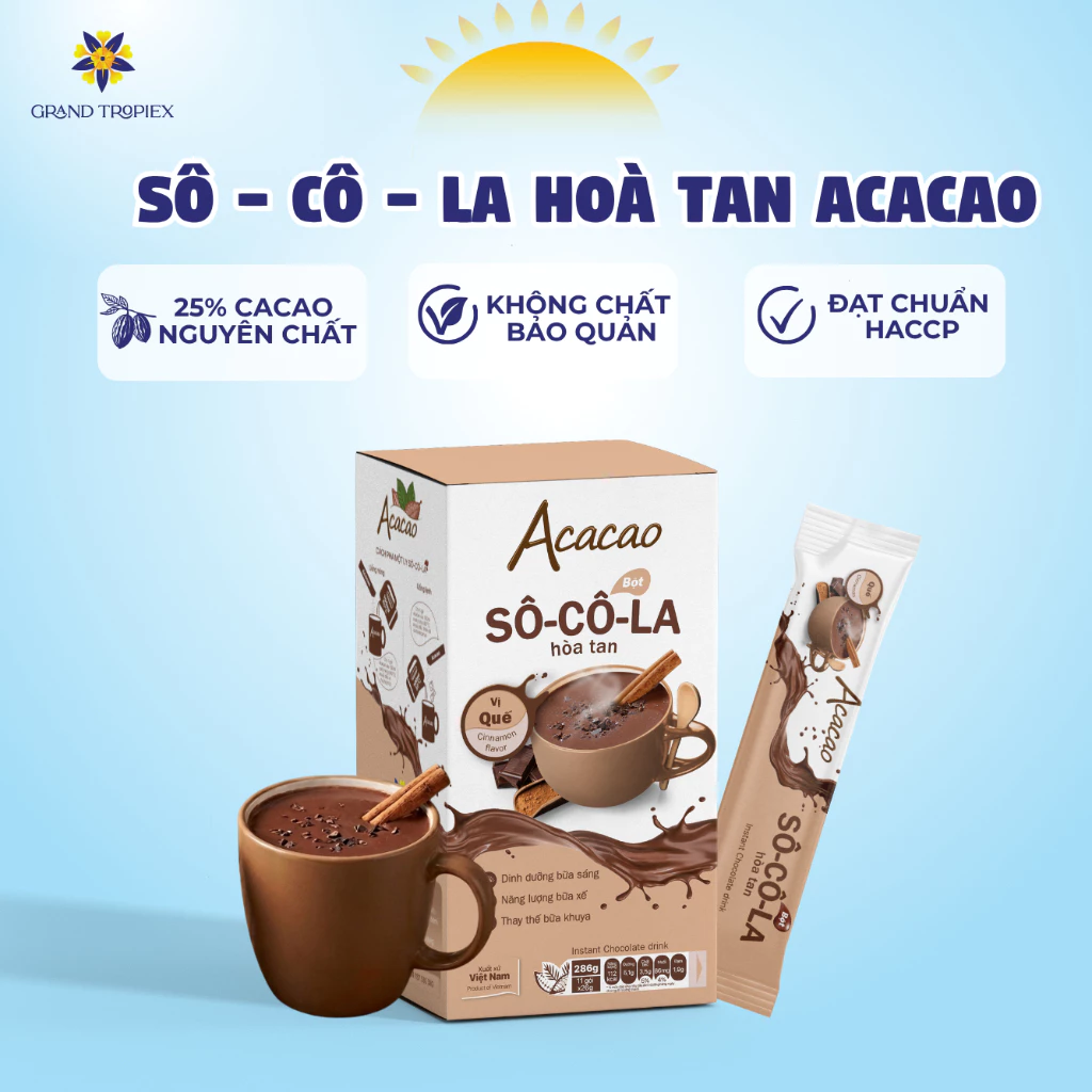 Bột Socola Hoà Tan Acacao Vị Quế Uống Liền Dinh Dưỡng, Tiện Lợi - Hộp 286g