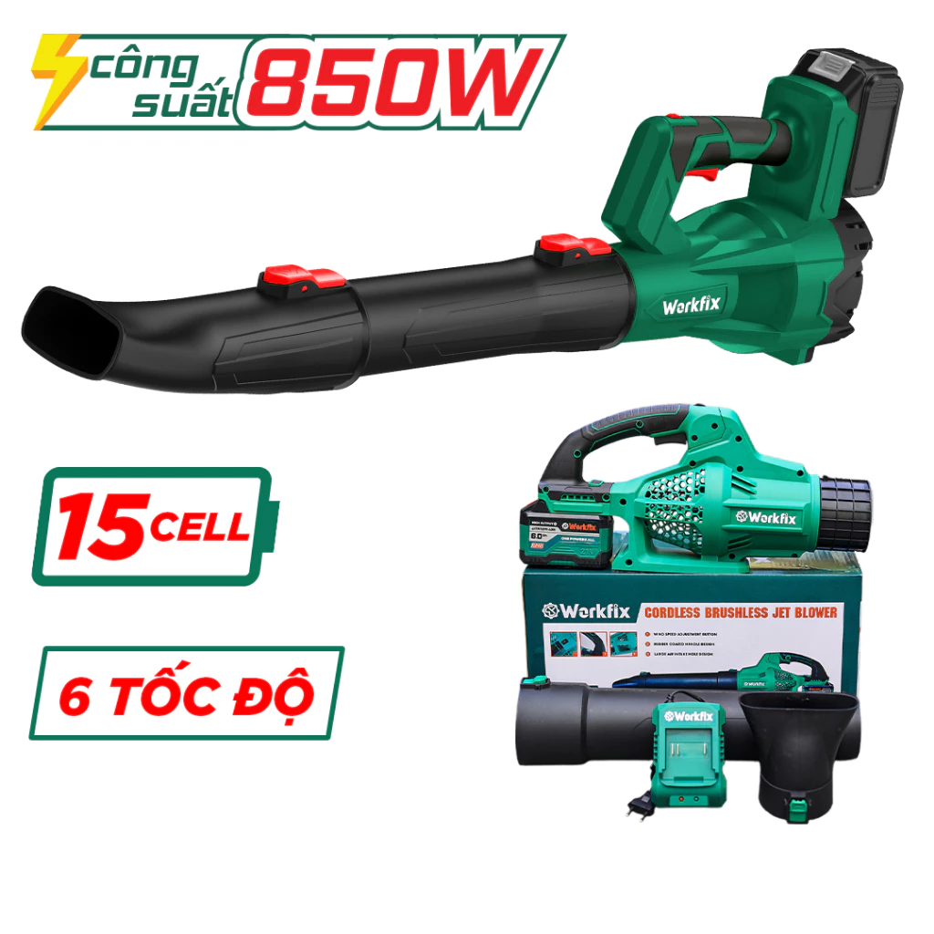Máy Thổi Lá Workfix WF-TL680BL 6 Tốc Độ, Không Chổi Than 100% Lõi Đồng  6 tốc độ Pin 15cell Chuyên Thổi Lá, Bụi, Rác,...