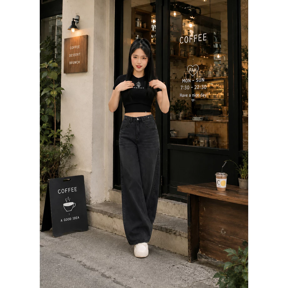 Quần Jean Nữ Ống Suông Kiểu Mới Có Dây Đai – Tôn Mông, 2 Màu Xanh Đen | Size 40–75Kg