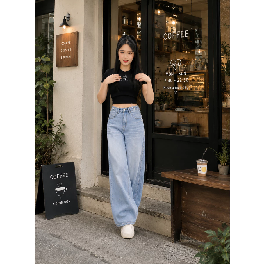 Quần Jean Nữ Ống Suông Kiểu Mới Có Dây Đai – Tôn Mông, 2 Màu Xanh Đen | Size 40–75Kg