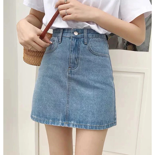 Chân Váy Jean Chữ A Lưng Cao Basic Tôn Dáng Dễ Phối Đồ CVJ915