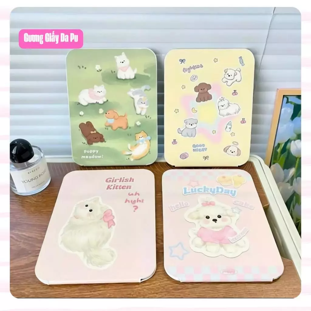 Gương Trang Điểm Để Bàn Mini Gấp Gọn Lumi Lax Bìa Giấy Hình Hoạt Hình Cute Nhỏ Gọn