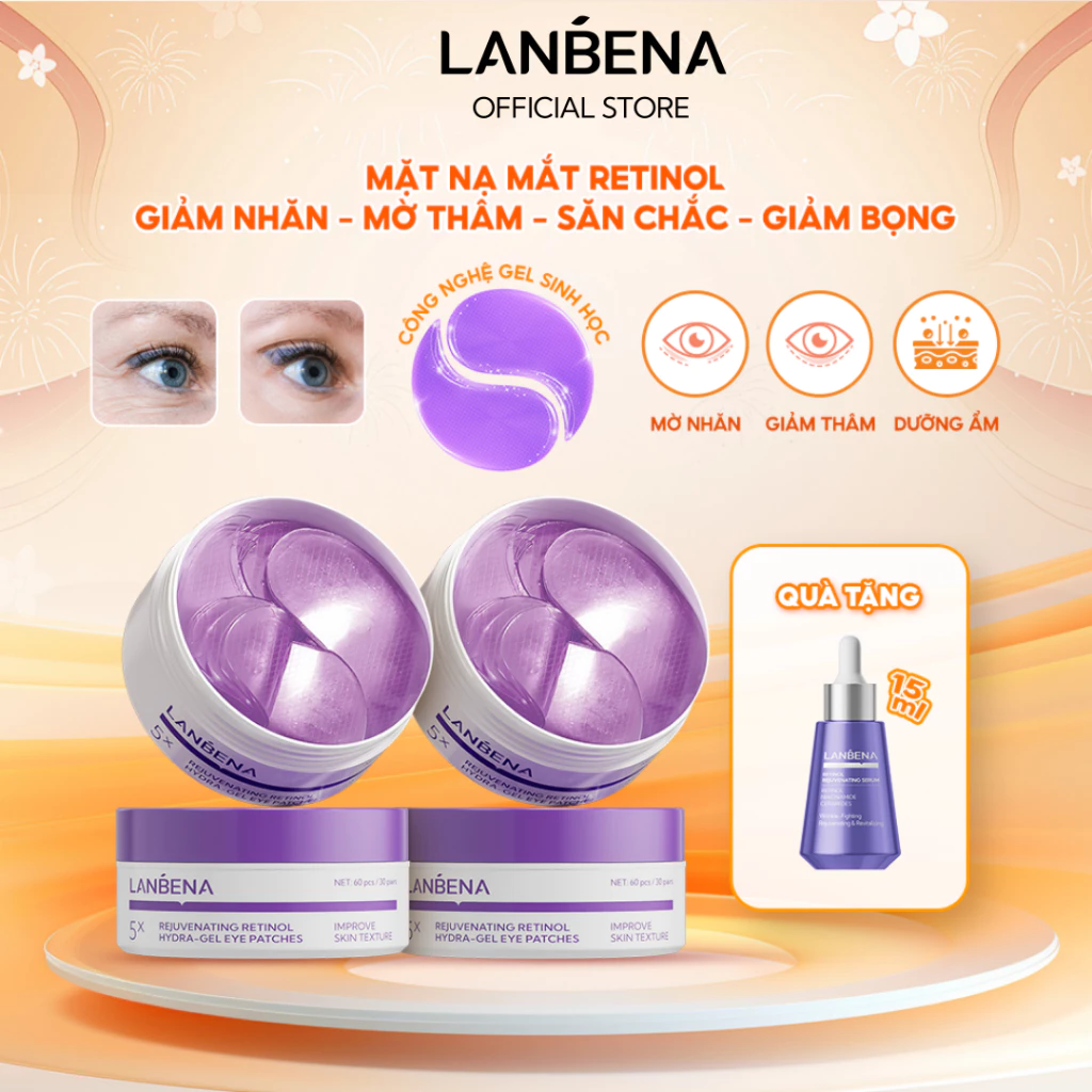 LANBENA  mặt nạ mắt Retinol  (60 miếng) - Giảm Thâm Quầng, Làm Sáng Bọng Mắt