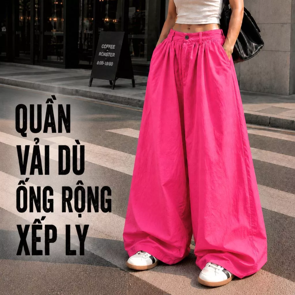 Quần ống rộng ZGO Unisex Harem dáng thụng chất vải dù gió nhăn xếp ly QZG14