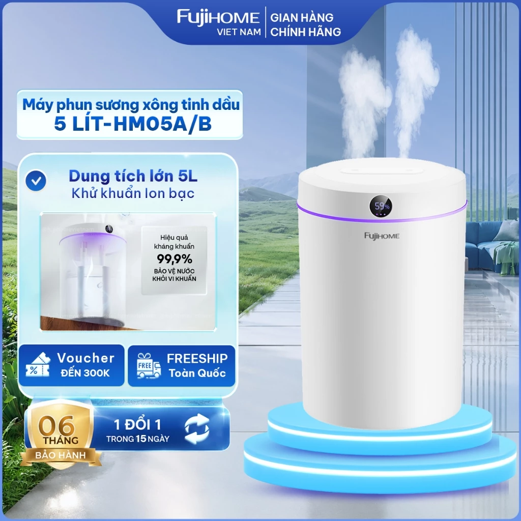 Máy phun sương tạo ẩm 5 Lít FUJIHOME HM05, máy khuếch tán xông tinh dầu tạo ion tạo độ ẩm cho phòng ngủ, phòng khách