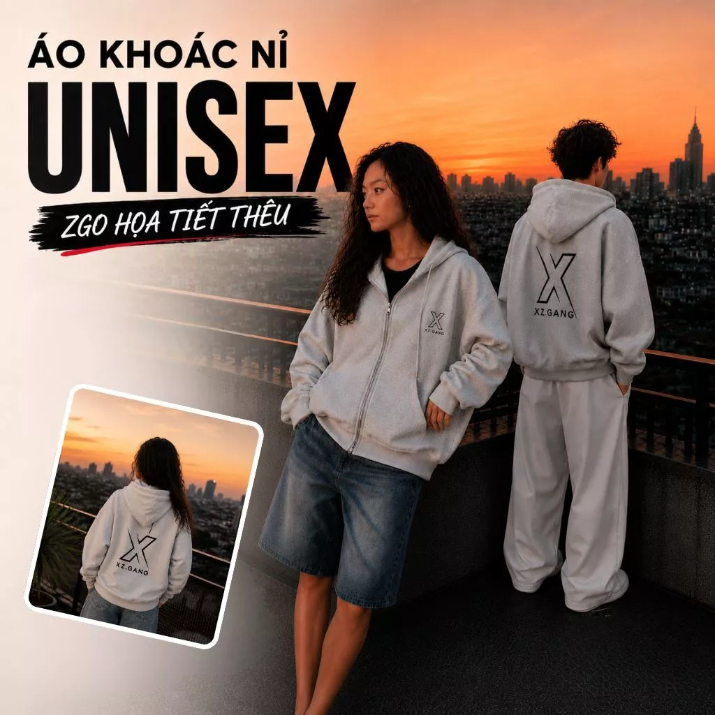 Áo Khoác Hoodie Zip ZGO Unisex Chất Nỉ 2 Da Quảng Châu Dày Dặn Form Rộng Basic AZG43
