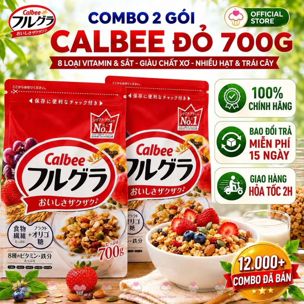 [Combo Siêu Hời] Ngũ Cốc Calbee Granola Đỏ Nhật 700g – Ăn Kiêng, Giảm Cân, Mix Sữa Chua Trái Cây