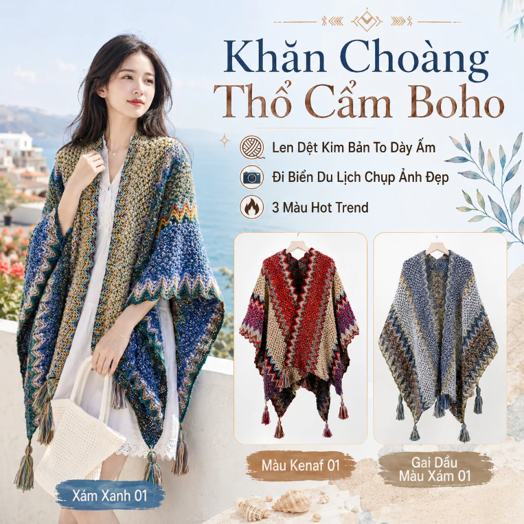 Khăn Choàng Thổ Cẩm Bohemian Dễ Thương Ấm Áp Dày Dặn Dễ Phối Đồ Đi Học Đi Làm Đều Hợp Quà Tặng Bạn Gái Mùa Lạnh