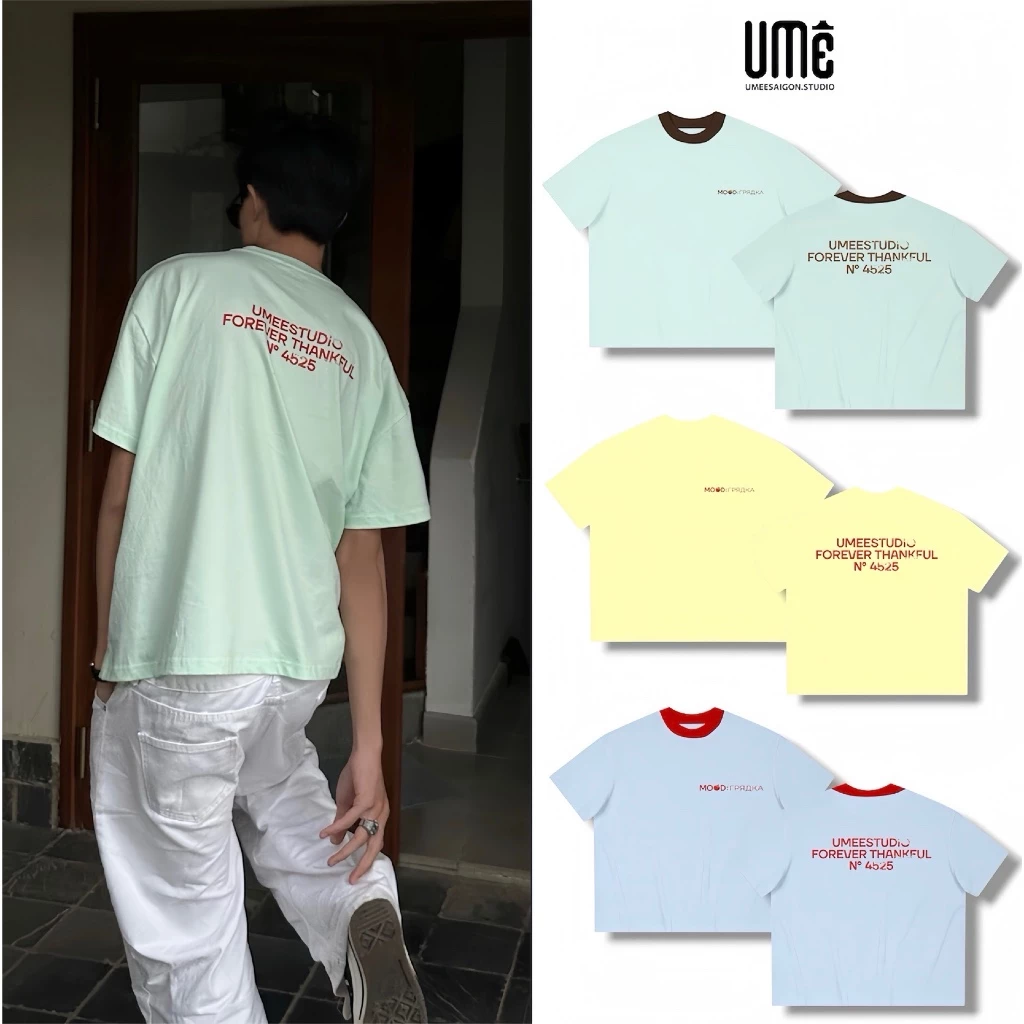 UMEESAIGON Áo Thun Form Boxy Tay Ngắn Cotton Cổ Tròn Nam Nữ Chữ " MOOD TEE"