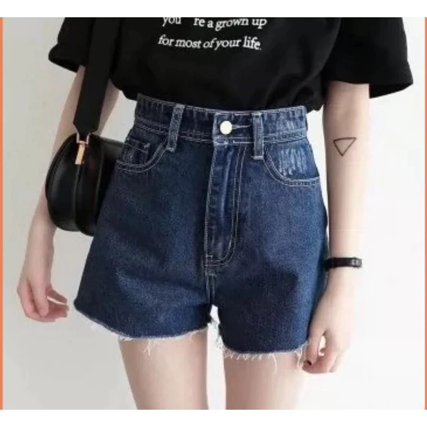 Quần Short Jean Nữ Lưng Cao Lai Tưa Nhẹ Form Suông Basic Hàn Quốc QJ877