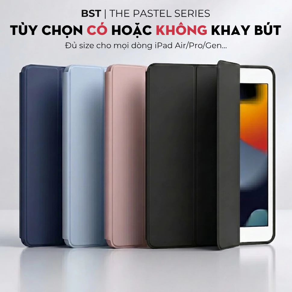 Ốp iPad Có Khay Đựng Bút Tích Hợp Màu Pastel Siêu Mỏng Nhẹ