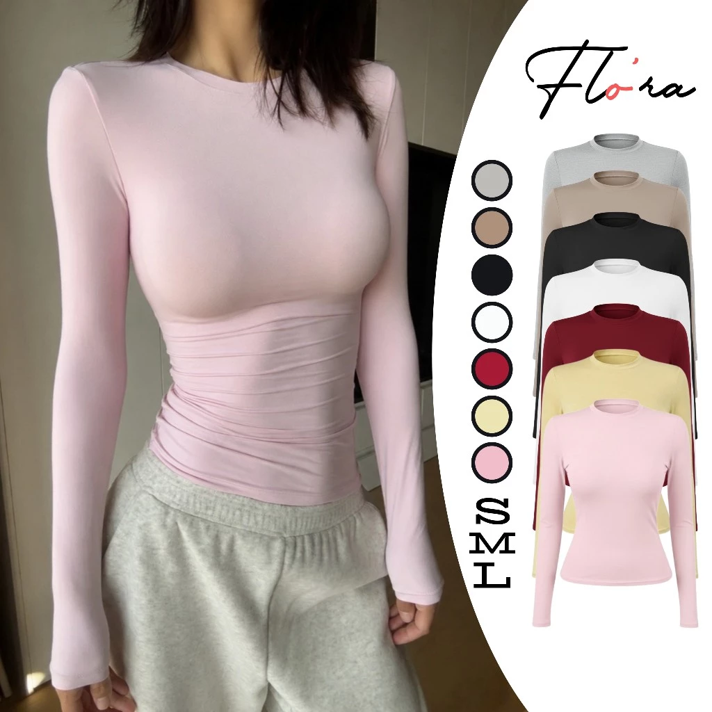 [MÀU MỚI] Áo Thun TAY DÀI CỔ TRÒN DÁNG DÀI Thun Borip Lụa DD116, Áo Thun Nữ Kiểu Trơn Ôm Body Flo'ra