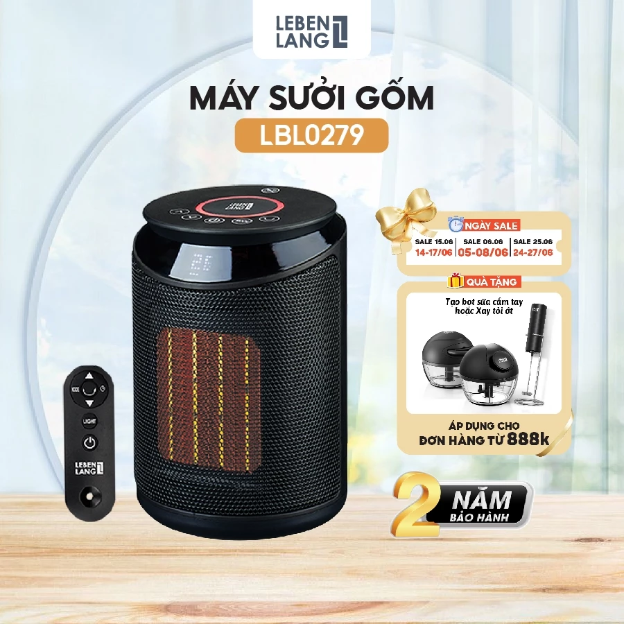 Máy sưởi gốm Lebenlang LBL0279, máy sưởi ấm điện tự ngắt tiết kiệm điện không đốt oxy không dầu