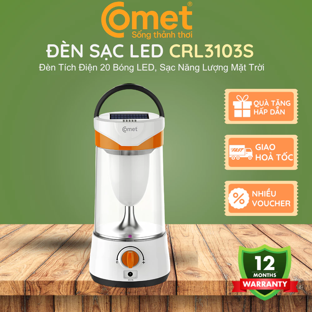 Đèn Sạc LED Comet CRL3103S – Đèn Sạc 20 Bóng LED Siêu Sáng, Pin Dung Lượng Cao, Dùng Khi Mất Điện