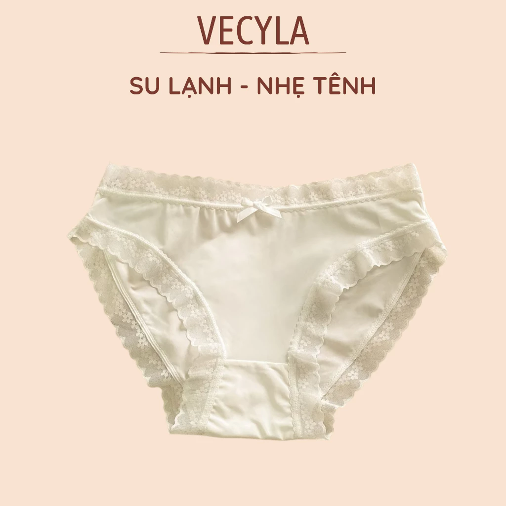 Quần lót nữ VECYLA lụa băng viền may cạp ren hoa mềm mại có size lớn Q 9119