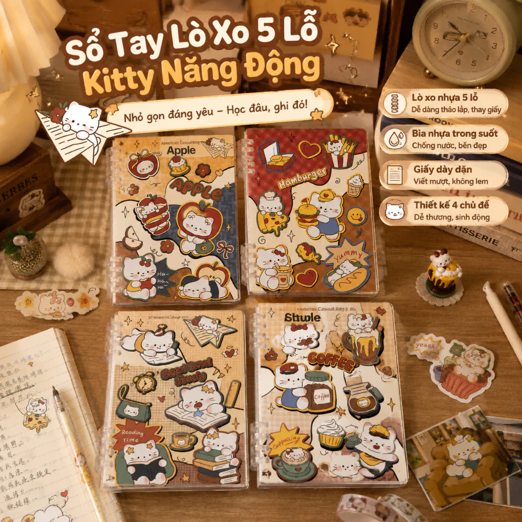 【NEW🔥】M.Y-Sổ Còng A5 -Hello Kitty Giấy Dày 120 Trang 80gsm Viết Rất Êm Tay sổ tay ghi chép