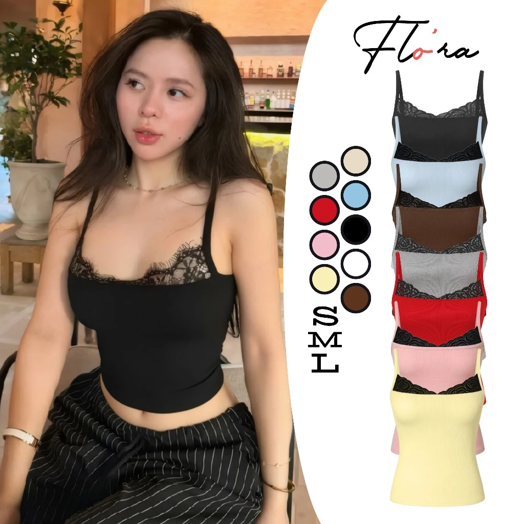 [BẢN MỚI] Áo Croptop HAI DÂY REN NGỰC Ver2 Thun Gân Sexy CR14, Áo Thun Nữ 2D Ôm Body Đẹp Tôn Dáng Flo'ra