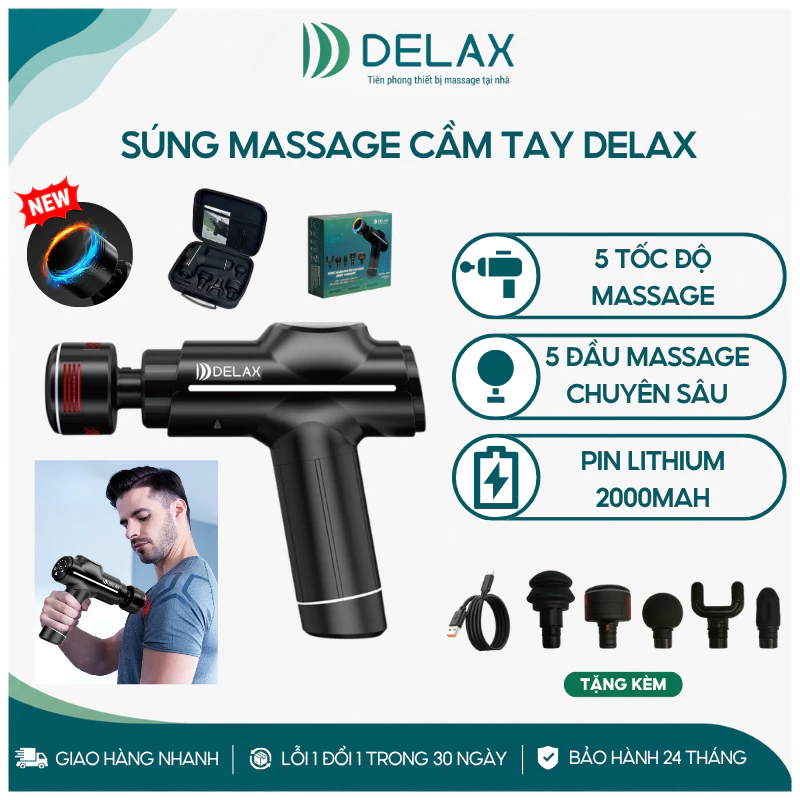 Máy Massage Cầm Tay DELAX Nóng Lạnh 5 Tốc Độ, Massage Chuyên Sâu Giảm Mỏi, Giãn Cơ Toàn Thân DS11