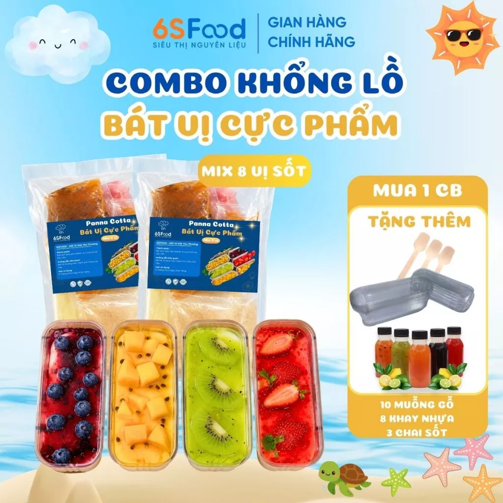 Combo 2 Set Làm Panna Cotta Bát Vị Cực Phẩm, Thành Phẩm 3L Mix 8 vị -  nhà 6SFOOD