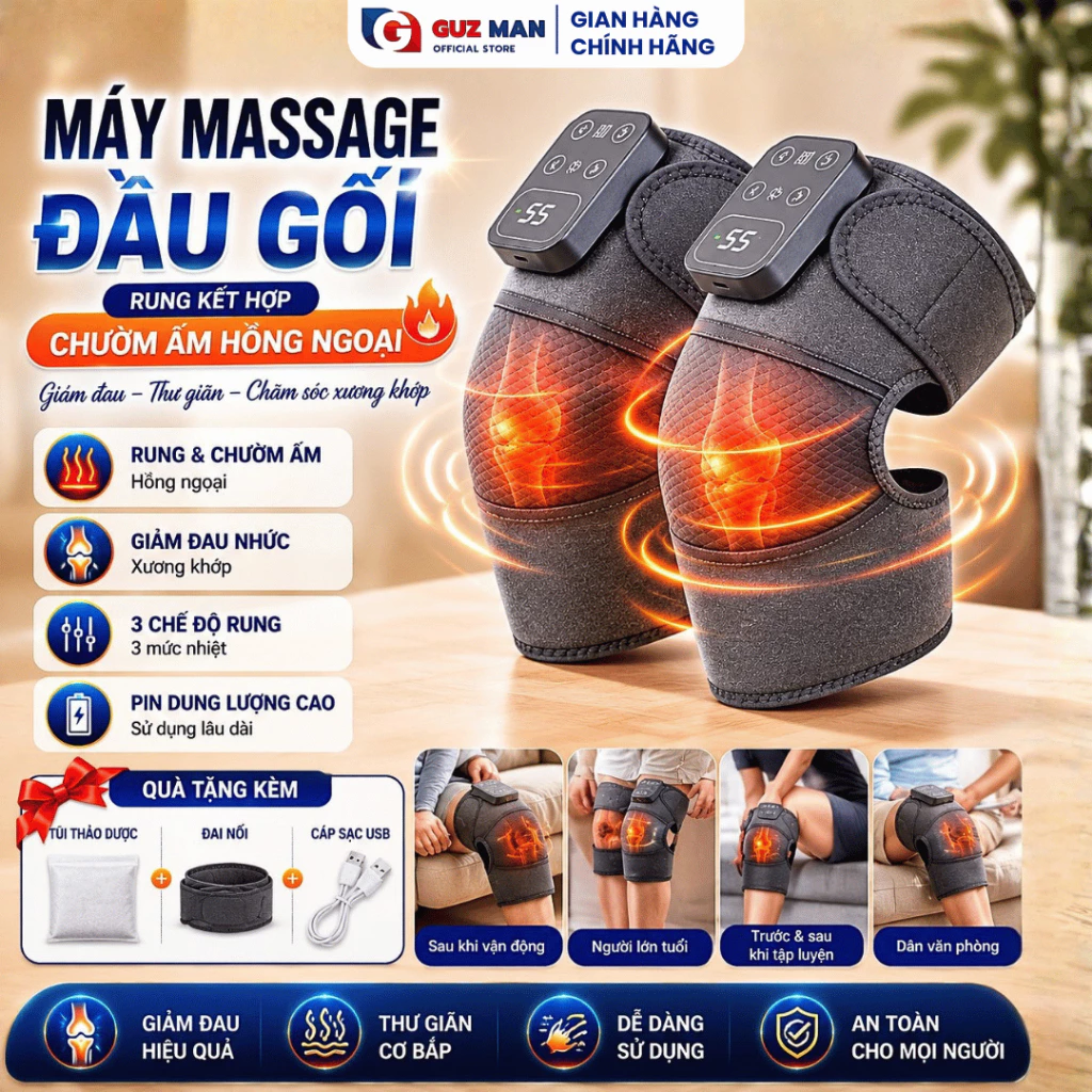 [SSS] Máy Massage Đầu Gối Chườm Nóng 5 Mức Nhiệt Rung Massage Khuỷu Tay Thư Giãn Tặng Thảo Dược