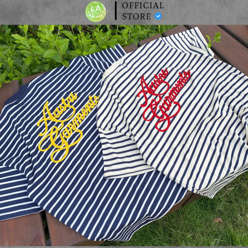 Áo Thun Nam Nữ AaStu Garments Phối Sọc 2 Màu Thêu Chỉ Nổi Siêu Đẹp Vải Dệt Kim Mịn Mướt Đủ Tag Mạc