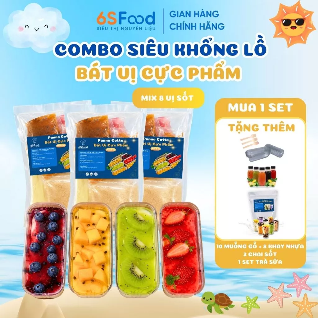 Combo 3 Set làm Panna Cotta Bát Vị Cực Phẩm mix 8 vị sốt thành phẩm 3L/ set  - nhà 6SFOOD
