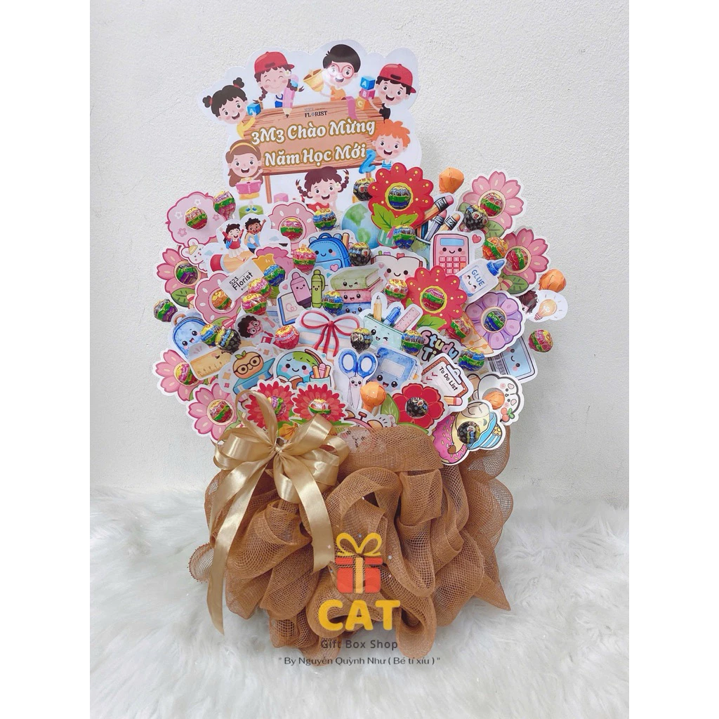 ( Hoả tốc) 🎁 Set quà kẹo mút trang trí dễ thương – Phù hợp sinh nhật, khai giảng, sự kiện - Lẵng kẹo mút cùng sticker
