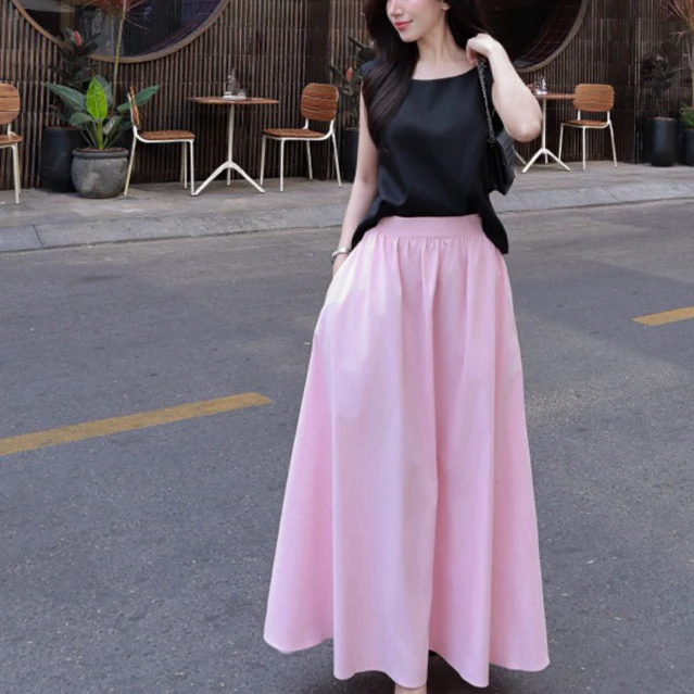 Chân váy kaki dáng dài xoè 90cm ít nhăn tôn eo Sang chảnh có túi phong cách Hàn Quốc ON House CV025