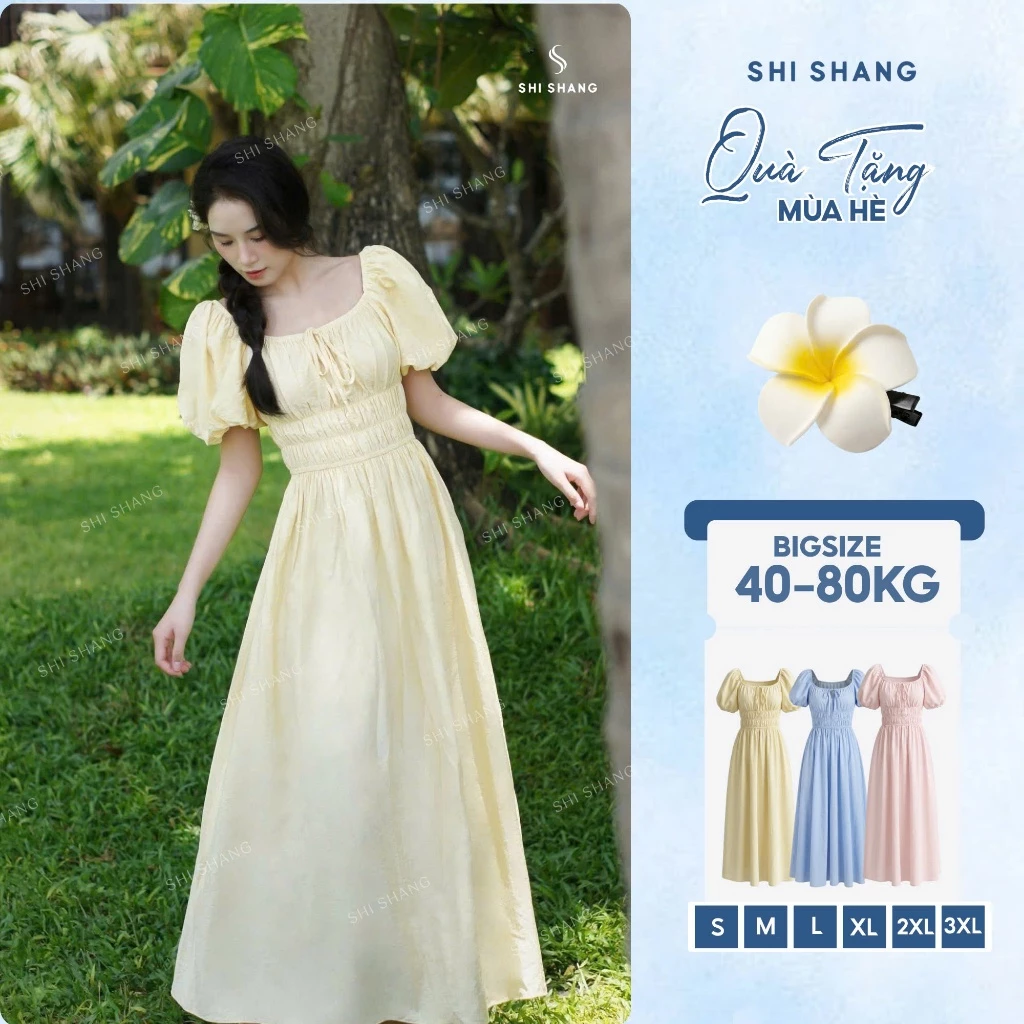 [𝐁𝐒𝐓 𝐇𝐞̀ 𝟐𝟎𝟐𝟔] Đầm Cổ Vuông Tay Bồng Dáng Maxi Đi Biển, Đi Chơi, Váy Vibe Nàng Thơ Có Bigsize By Shi Shang - SH003